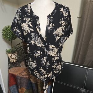 Lovestitch Black and Cream Floral Blouse